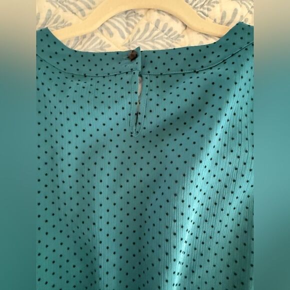 vintage I Love Ronson teal dress black polka dot ruched detail size xl - Picture 10 of 11